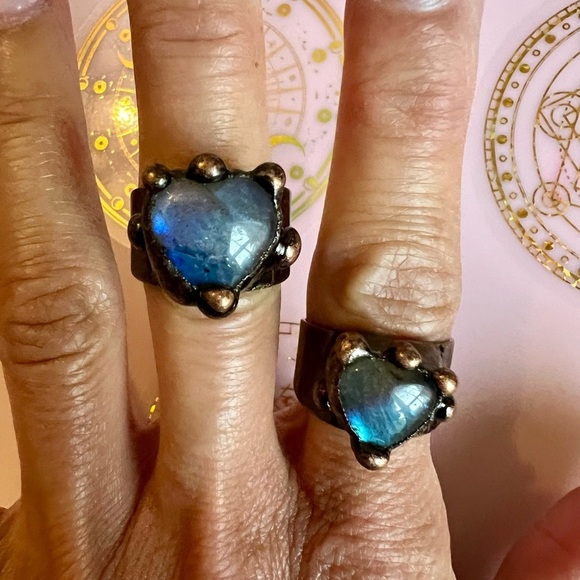 FLASH Labradorite HEART ❤️ Electroplated Ring Adjustable 6 7 8 - Picture 10 of 15